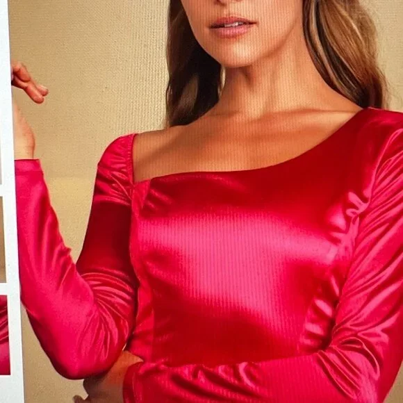 Lulu's Off to the Ball Red Satin Long Sleeve Maxi Dress Size XL - Picture 4 of 9